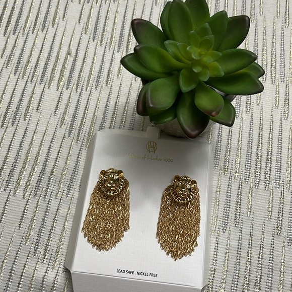 House of Harlow 1960 🔥Lion Head Fringe Gold Dangle Earring - Picture 6 of 7